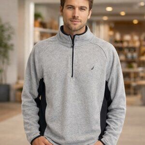 Nautica Sailing Sweatshirt Pullover Gray Fleece Mock Collar ¼ Zip Sweater 2XL